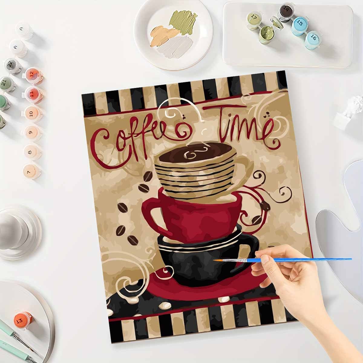 Tv Art And Craft - ชุดระบายสีตามตัวเลขสำหรับผู้ใหญ่ ผู้เริ่มต้น ขนาด 40x50 ซม. ภาพวาดแก้วกาแฟ