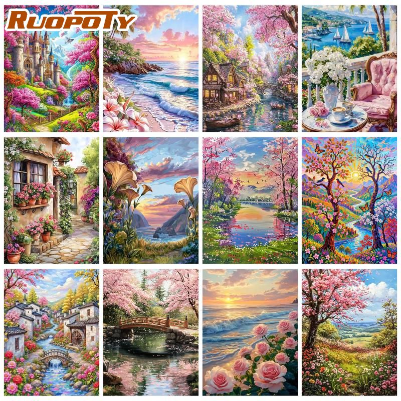 Art Craft Ideas For Adults - ภาพวาดระบายสีตามตัวเลข รุ่ยโพไท ซันเซ็ท บีช สำหรับผู้ใหญ่ งานฝีมือ