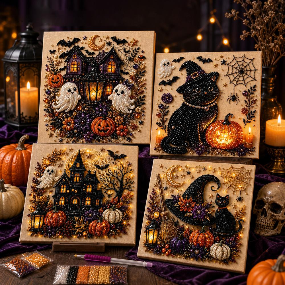 Craft Art Set - ชุดงานศิลปะไข่มุก 3 มิติ ลายผีและฟักทองฮาโลวีน ชุดงานฝีมือโมเสกไข่มุก 3