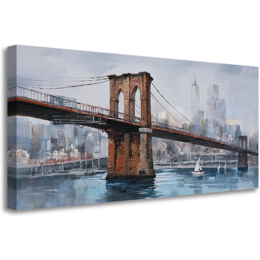 Art And Craft New York - สะพานบรูคลิน Wall Art ภาพวาดเพชรภูมิทัศน์เมืองบทคัดย่อ Skyline New