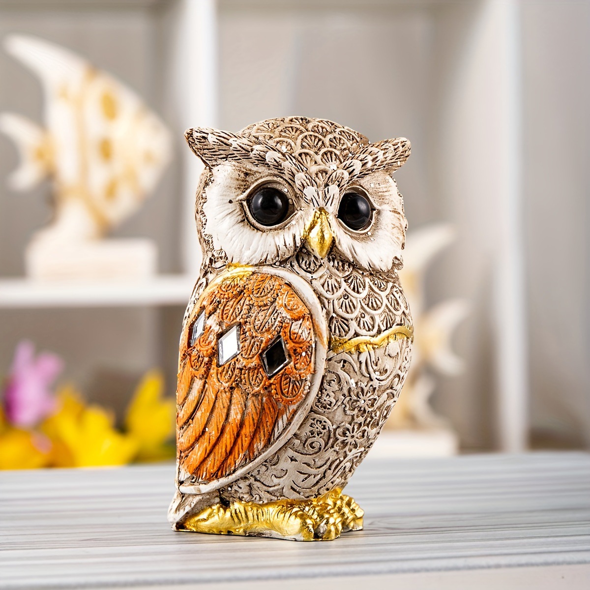 Tv Art And Craft - รูปปั้นนกฮูกเรซิ่นทันสมัยสไตล์วินเทจ ของตกแต่งบ้าน ห้องนั่งเล่น ตู้วางทีวี ของประดับตกแต่งโต๊ะ รูปปั้นสัตว์