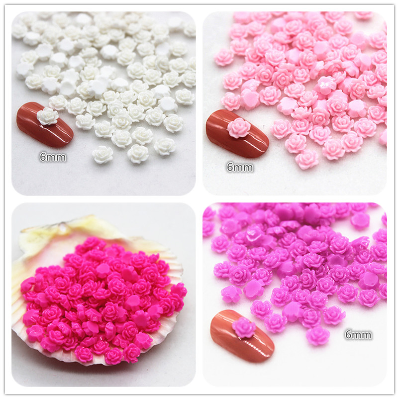 Art Craft New Year - 100pcs 6mm เรซิ่น MINI Rose ดอกไม้