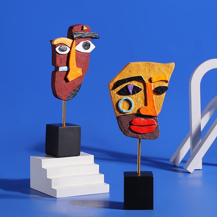 Tv Art And Craft - งานประติมากรรมรูปหน้าคนนามธรรมสีสันสดใส ดีไซน์บิดงอ ศิลปะสมัยใหม่ ทำจากเรซิ่น เหมาะสำหรับตกแต่งร้านกาแฟ บ้าน