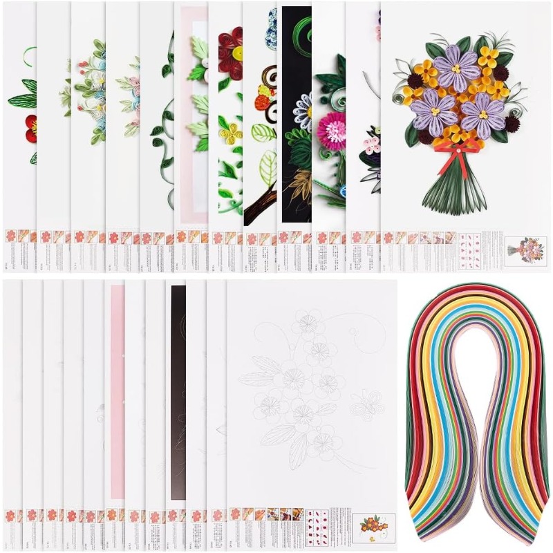Quilling Paper Strips - 1ชุด12ชิ้นกระดาษม้วนกระดาษมี36สีแถบ360ลายดอกไม้/นกกระดาษแข็งแบบ DIY กระดาษเครื่องมือวาด