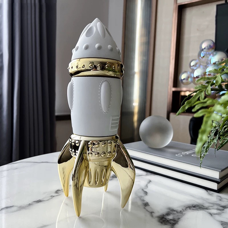 Art And Craft Rocket - l*-เครื่องประดับรูปจรวดอวกาศ, ของตกแต่งงานศิลปะสร้างสรรค์, ประติมากรรมแบบจำลองจรวด, ของตกแต่งบนโต๊ะ, รูปปั้นงานฝีมือสไตล์นอร์ดิก, ของขวัญงานศิลป์