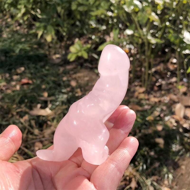 Art Craft Dinosaur - หินโรสควอตซ์ธรรมชาติ 1 ชิ้น รูปไดโนเสาร์แกะสลัก ของตกแต่งคริสตัลบำบัดเรกิ รูปทรงอวัยวะเพศชาย